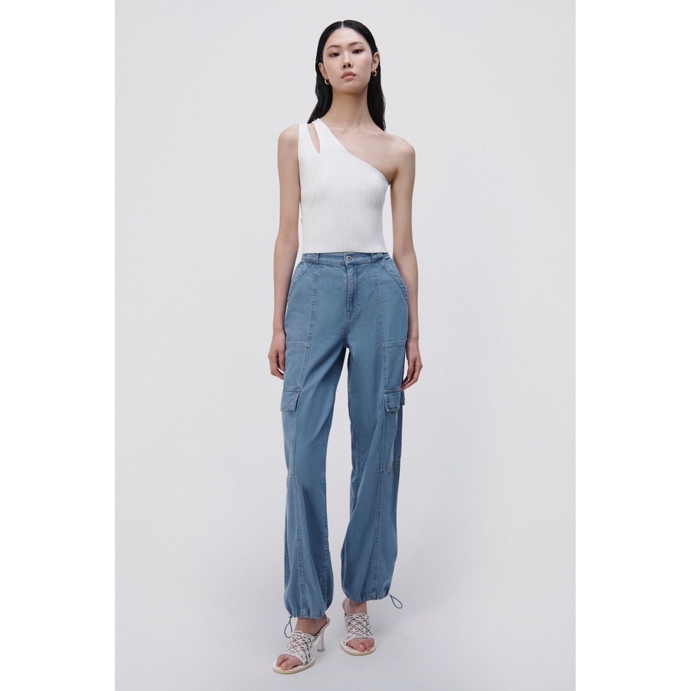 Johnathan‎ Simkhai Standard Calista blue denim cargo jean pants sz. XS. $395